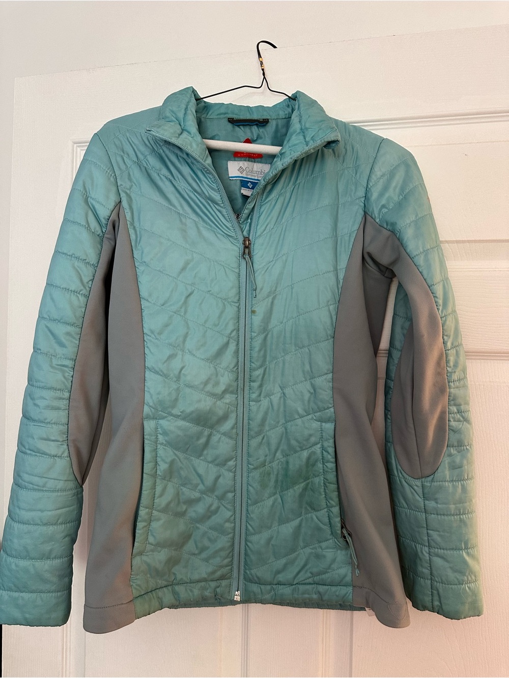 Columbia Light Aqua Quilted Jacket with Gray Panels